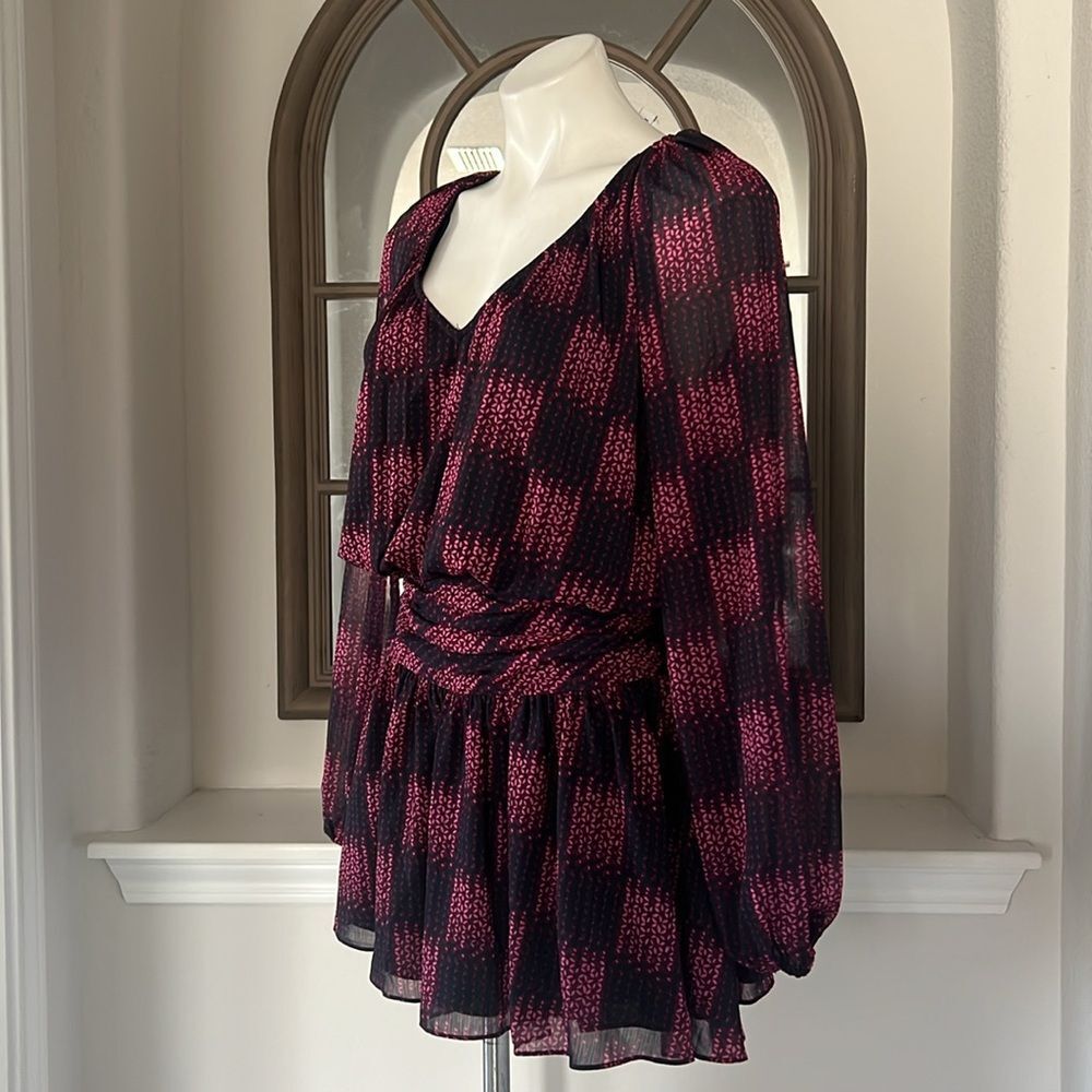Ramy Brook Jaylah Abstract Blouson Mini Dress in Boysenberry, New, Size S - Picture 7 of 12